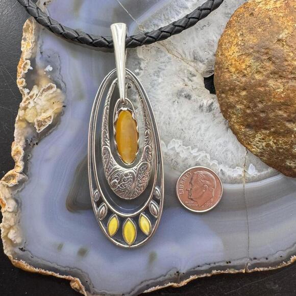 Carolyn Pollack Sterling Silver & Brass Yellow Mother of Pearl Enhancer Pendant - Picture 8 of 10
